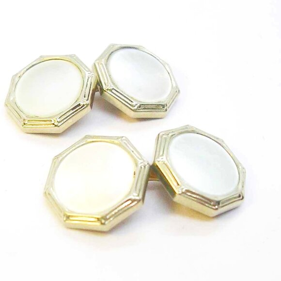 Art Deco 10 Karat Gold Cufflinks double sided octagonal Mother of Pearl